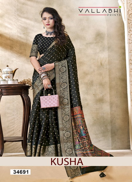 Kusha By Vallabhi Dola Silk Ethnic Printed Saree Wholesale Market In Surat
